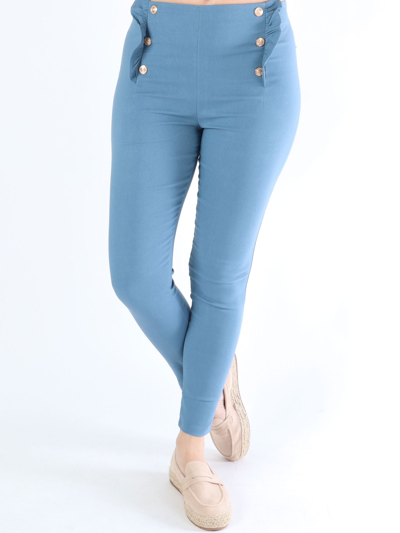 Kaya - Byxor med guldknappar och volangfåll